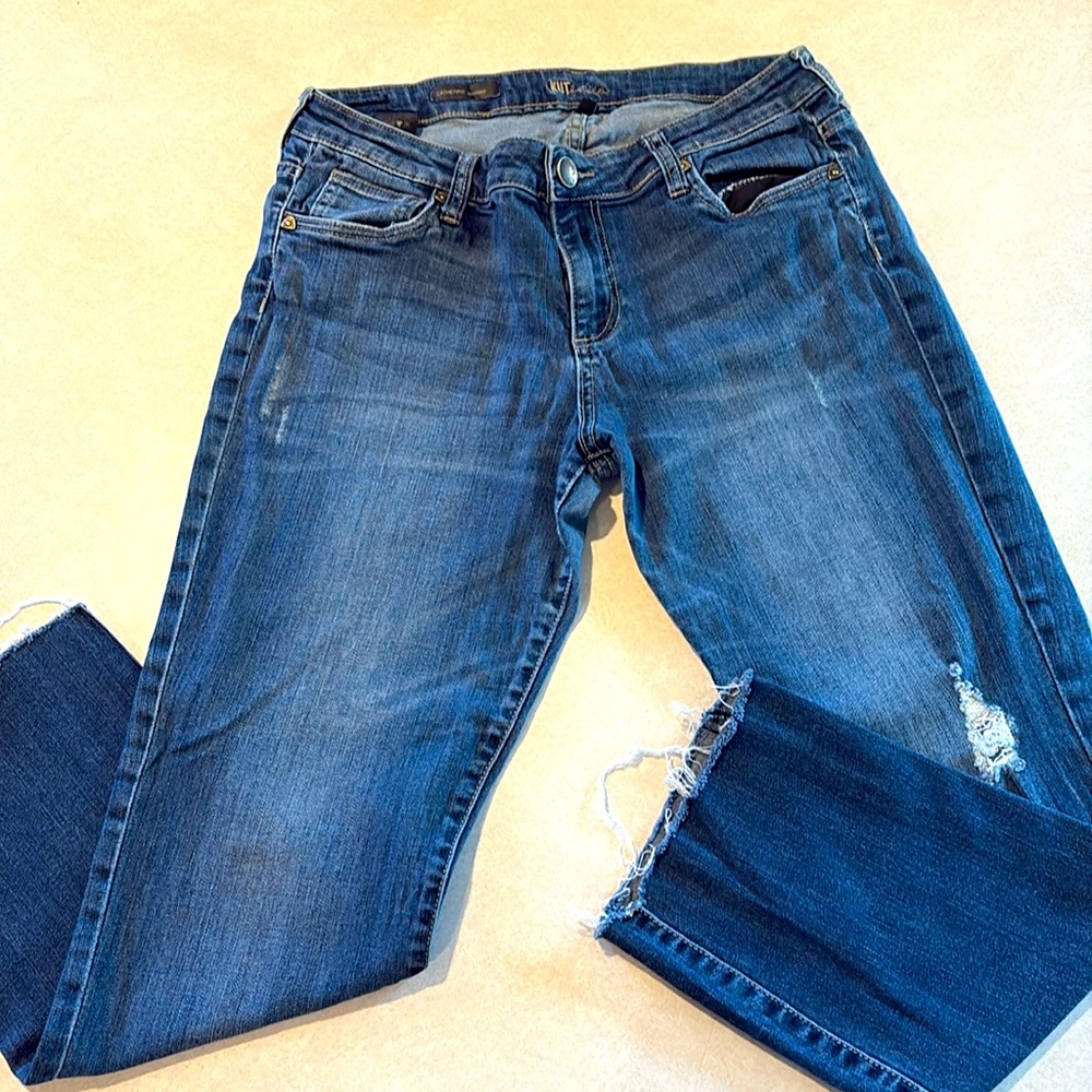 Kut from the Kloth Blue Boyfriend Jeans with Distressed Details